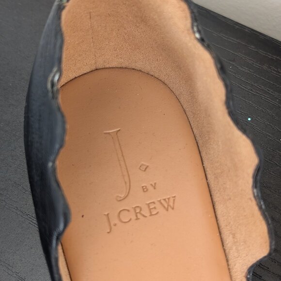 Black Leather Scalloped Peep Toe Flats 8 Slip On Shoe J. by J Crew - Picture 2 of 6